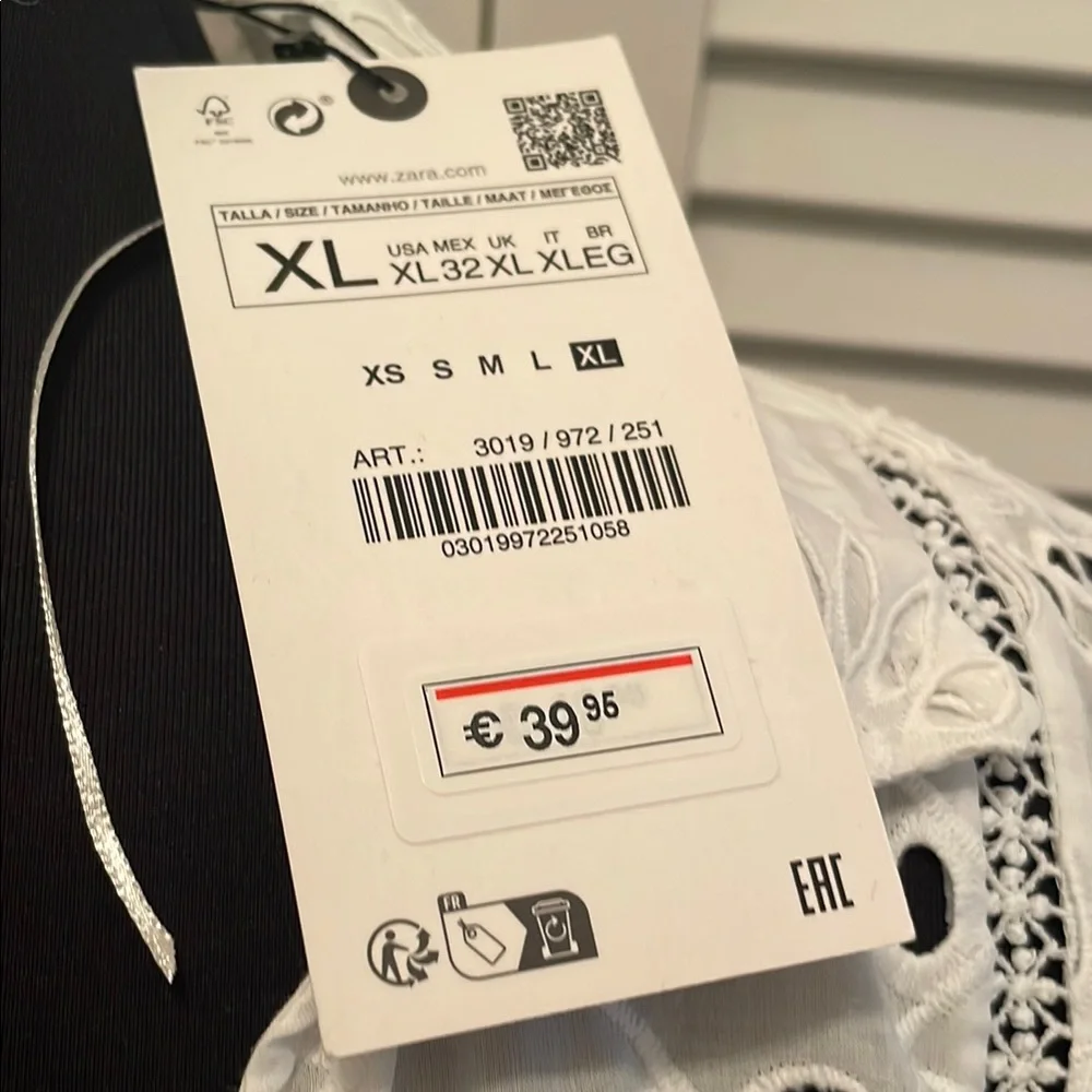 NWT  Zara White Eyelet Tie-Front Blouse long sleeve  cotton XL - Picture 6 of 12